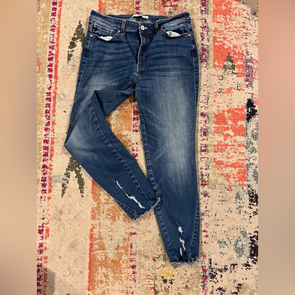 kancan womens jeans - size 13/30 distressed bottoms